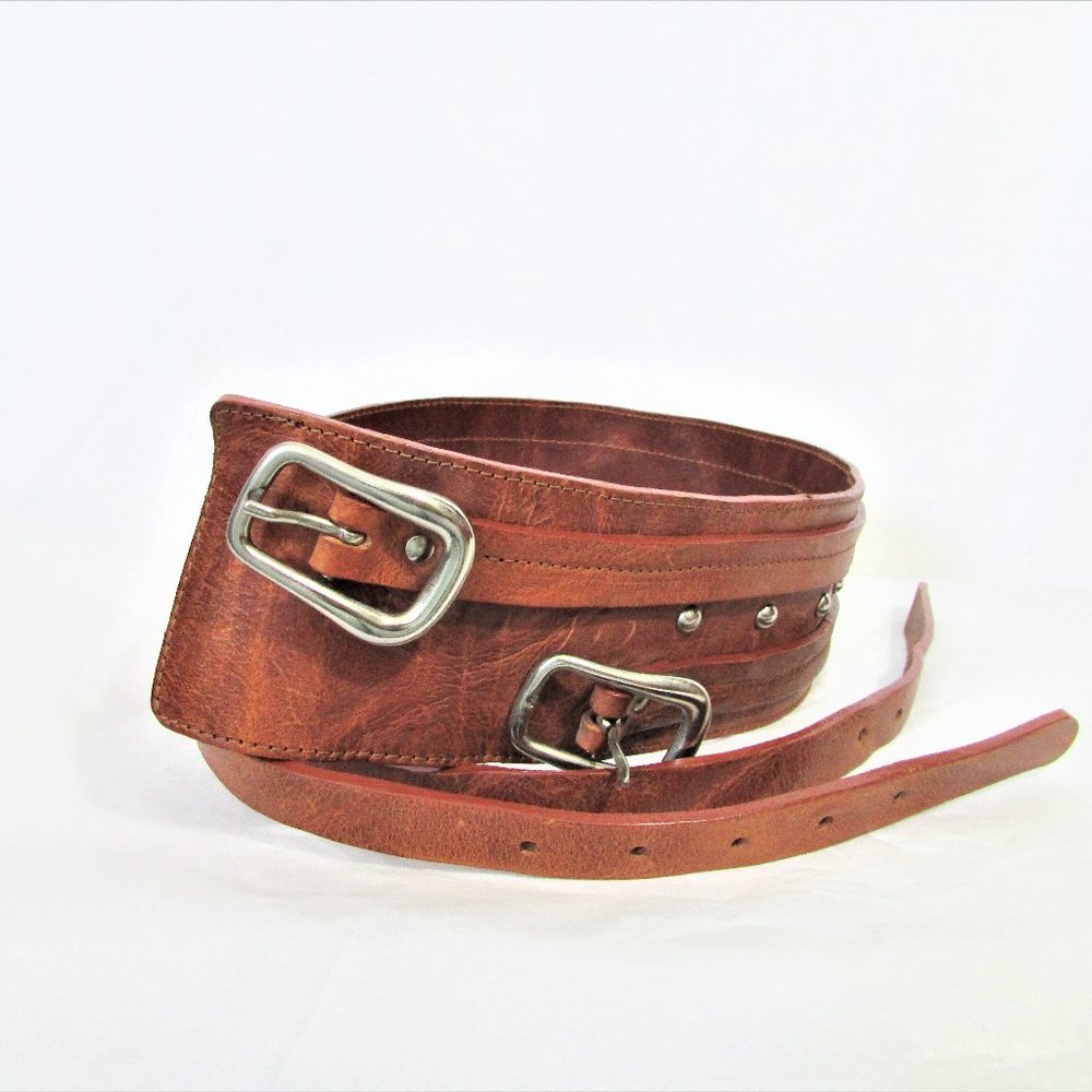 tan studded double buckle belt  M